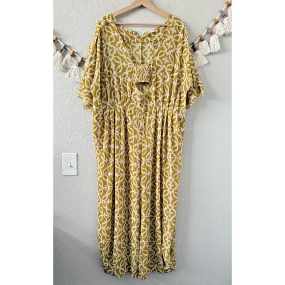Intimately Free People Rewind Printed Butter Yellow Wide Leg Jumpsuit Oversized - Picture 1 of 12